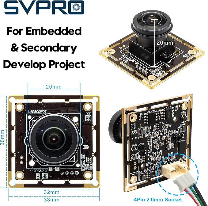 SVPRO 5MP 30FPS Fisheye USB Camera Module 200 Degree Ultra Wide Angle Webcam Board IMX335 Sensor Low Light Computer Vision Industrial Security Camera for PCRaspberry Pi Jeston Nano(M12 Lens)