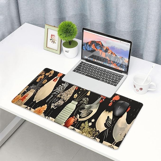 Cartoon Chicken Desk Cover MatExtended Large Mouse PadComputer Laptop Mat Desk Decor for Office Game Home 30x16 Inch