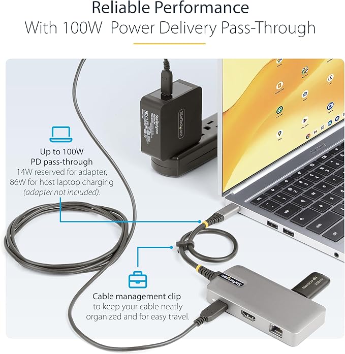 StarTech.com USB-C Docking Station for MacBook Pro M1 M2 M3 M4 and Windows 4K 60Hz HDMI Video HDR10 USB 5Gbps Hub 100W Laptop Charging GbE