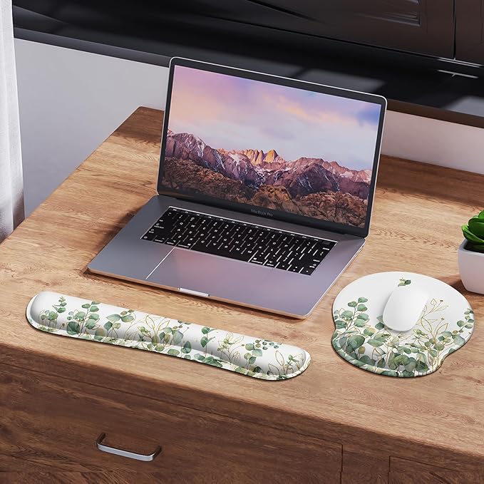 iLeadon Mouse Pad with Wrist Rest Set Ergonomic Mouse Pad with Non-Slip Base for Computer Home Easy Typing &amp Pain Relief Mouse Pad Wrist Support Eucalyptus