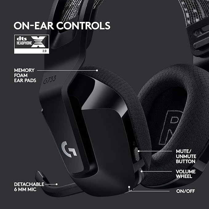 Logitech G733 Lightspeed Wireless Gaming Headset Suspension Headband Lightsync RGB Blue VO!CE Mic PRO-G Audio – Black Gaming Headset Wireless PC PS5 PS4 Switch Compatible