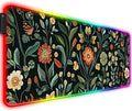 RGB Floral Gaming Desk Mat Computer Keyboard Large Extended Long Flower Plants LED Mouse Pad for Office and Home XL (W19)