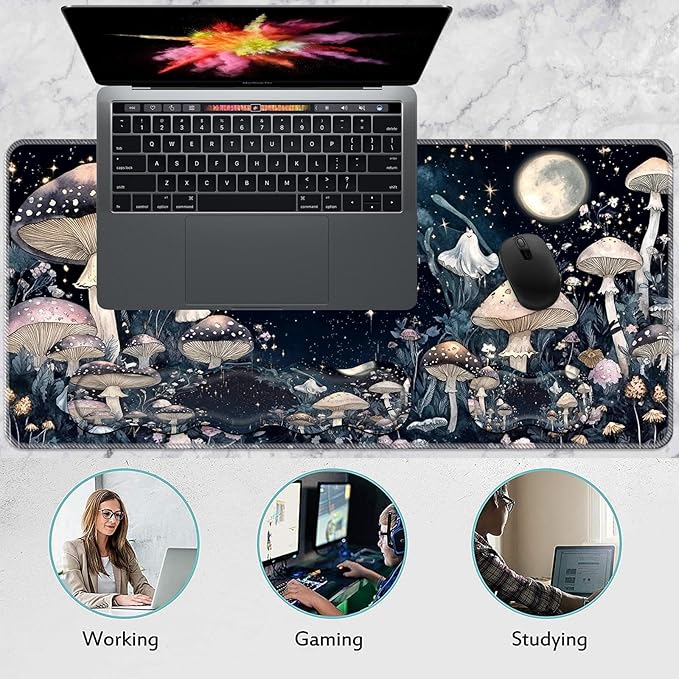 Keyboard Wrist Rest and Mouse Pad Set31.5x11.8 Inches Desk MatWaterproof Non-Slip Ergonomic Wrist Support for Pain ReliefExtended Desk Protector for Office Home GamingMushroom Galaxy