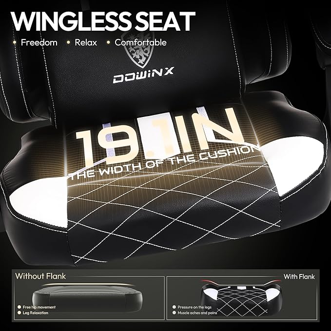 Dowinx Gaming Chair with Pocket Spring Cushion High Back Ergonomic Computer Chair PU Leather 350 LBS Black and White
