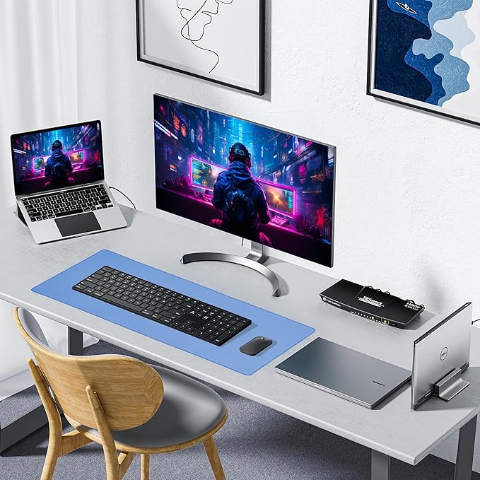 ALOANES Waterproof Mouse Pad XXXL Gaming Keyboard Pad with Anti-Slip Base Grain Jacquard Surface Extend Desk pad for Gamer Office &amp Home Blue Mousepad 35.4x 15.7x 0.12