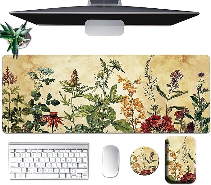 Large Mouse Pad Set Desk Mat + Elbow Rest Pad + Coaster Easy Typing Pain Relief Ergonomic Arm Rest Pad with Memory Foam Extended Desk Pad Anti-Slip Rubber Base for Office Home Plant Specimen