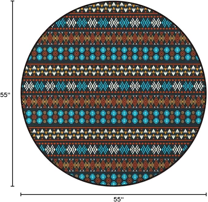 Orange Red Green Round Floor Mat Non Slip Absorbent Carpet Yoga Rug for Entryway Bedroom Living Room Sofa Home Decor Zigzags Geometric Design Pattern Diameter 55 in