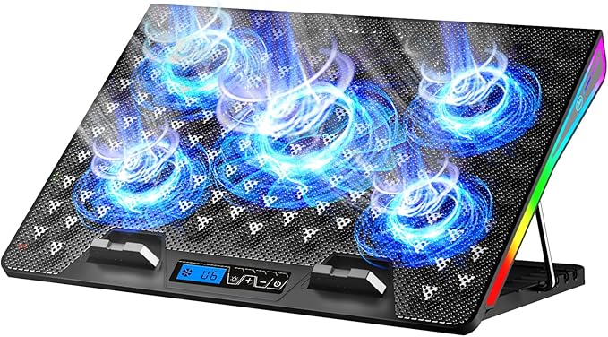AICHESON Gaming Laptop Cooling Pad RGB Lights Computer Cooler Stand 5 Quiet Fans for 15.6-18 Inch Laptops PC Notebook Heat Dissipation AA2