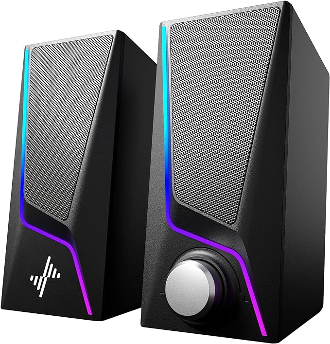 Nylavee Computer Speakers PC Speakers with 6 Lighting Modes USB Powered Computer Speakers for Desktop PC with 2 Bass-Boost Ports 2 Speaker Units and 3.5mm Aux-in for PC Laptop Monitor Gaming