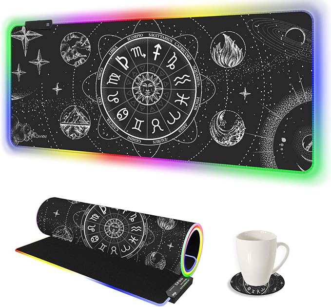 AIMSA RGB LED Gaming Mouse Pad 14 Modes Glow Pad Extra Large Gaming Mousepad 35.4 x 15.8 inch Extended Big Waterproof Keyboard Mouse Pad Mat Black Cosmic Constellation Magic
