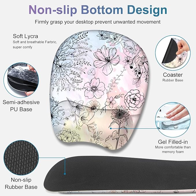 Large Mouse Pad Keyboard Wrist Rest Set Ergonomic Mouse Pad with Wrist Support Desk Mat with Stitched Edges Extended Desk Pad Waterproof Desk Mat for Home Office Game I Dandelion &amp Sunflower