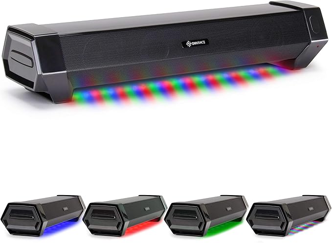 ENHANCE Gaming Attack Sound Bar PC Speaker - Under Monitor Soundbar Computer Speaker with Loud 40W Hi-Fi Audio 3 LED Color Modes and Dual Inputs for PC Laptop or Phone AUX