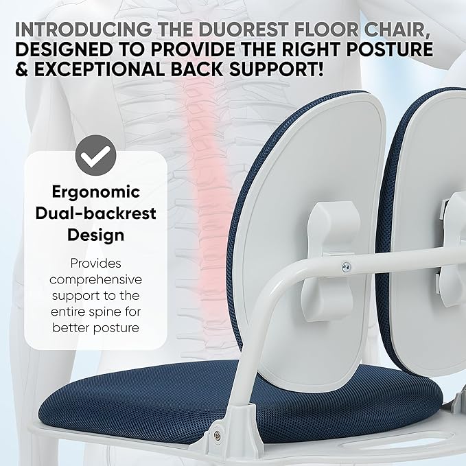 Made in Korea Dual-Backrests Ergonomic Floor Chair With Back Support - Meditation Gaming Reading Chair for Adults Foldable (Blue)
