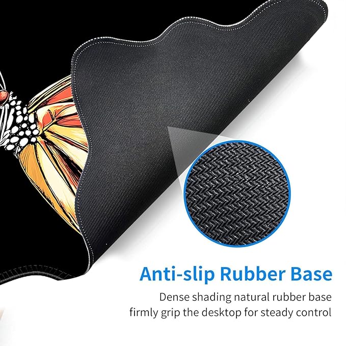 Desk Mat Mouse Pad with Wrist Rest 4-in-1 Large Mouse Pads for Desk Ergonomic Mouse Pad and Keyboard Wrist Rest Gaming Keyboard Mat for OfficeSkeleton Hand and Butterfly