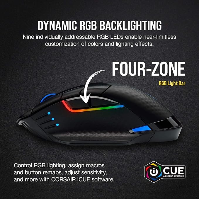 Corsair Dark CORE RGB PRO SE Wireless FPS/MOBA Gaming Mouse with Qi Charging – 18000 DPI – 8 Programmable Buttons – Sub-1ms Wireless – iCUE Compatible – PC Mac PS5 PS4 Xbox – Black