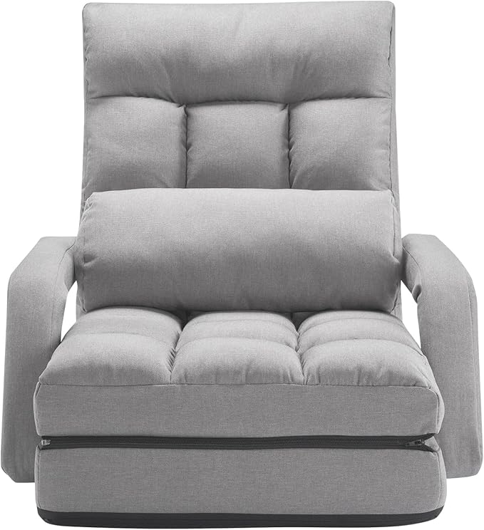 VEVOR Floor Chair Floor Gaming Chair with 5 Adjustable Position and Back Support Folding Sofa Chair with Armrest for Adults Sofa Lounger Bed with Back Cushion for Living Room and Bedroom Gray