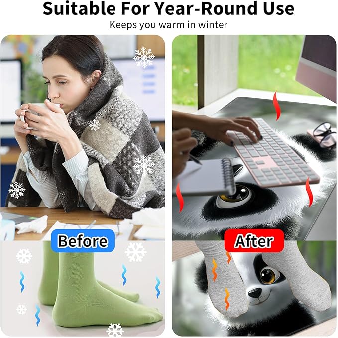 Warm Desk PadHeated Desk PadOffice Mat3 Heating Levels &amp 3 Hours Auto Shut-Off31.5*13 Gaming Mouse Laptop Keyboard Leather Desk MatCute Panda Snow