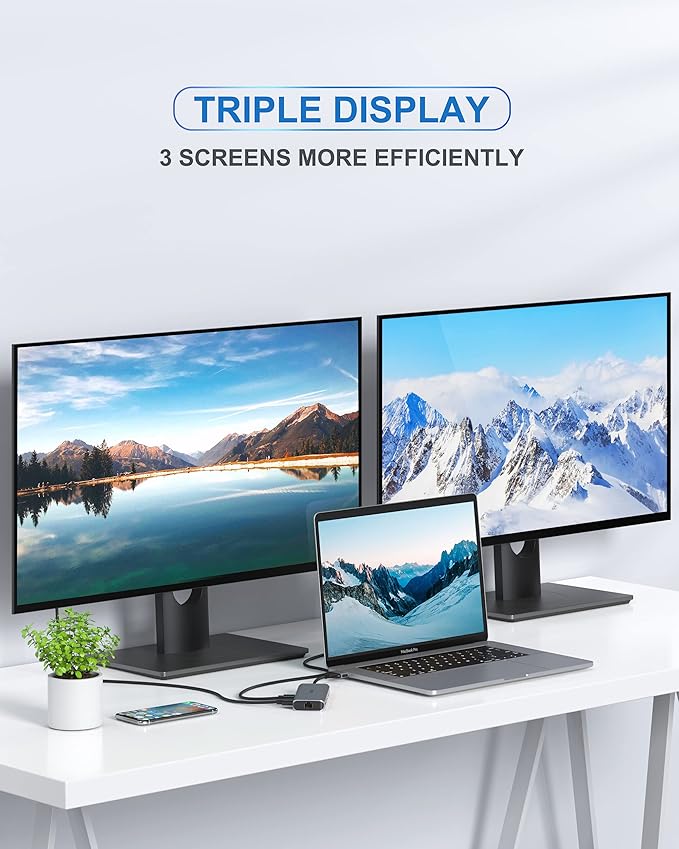 MacBook Pro Docking Station Dual Monitor MacBook Pro HDMI Adapter9 in 1 USB C Adapters for MacBook Pro Air Mac HDMI Dock Dongle Dual USB C to Dual HDMI Ethernet 3USB SD/TF100W PD