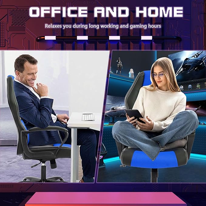 MKDLUFEI Video Game ChairErgonomic Office Chair Desk Chair and Lumbar Support PU Leather Recliner with HeadrestHeight Adjustable Computer Chair for Adults