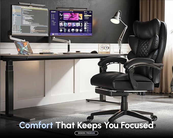 Dowinx Big and Tall Office Chair with Pocket Spring CushionHigh Back Computer Gaming Chairs with Linkage ArmrestsExecutive Desk Chairs with FootrestPU Leather-Black