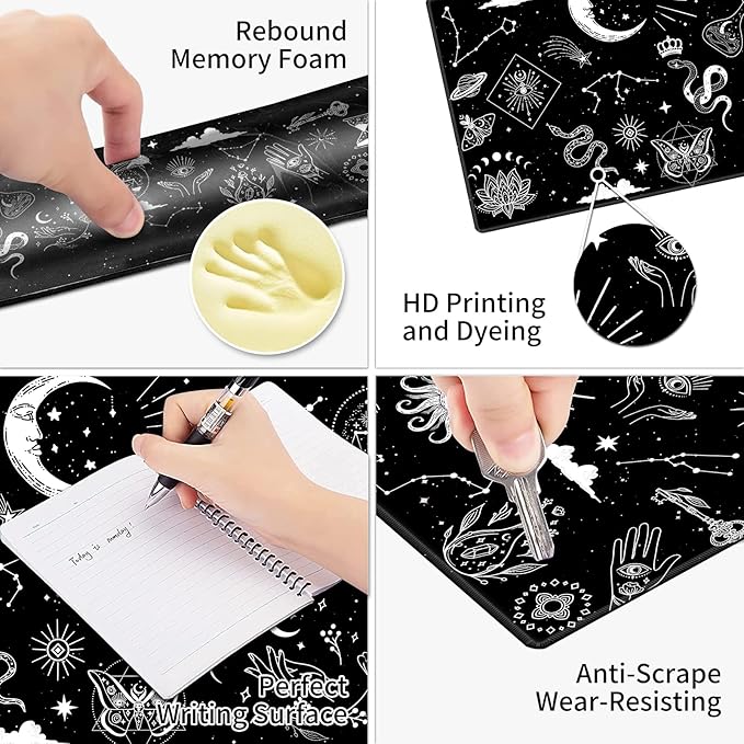 Large Gaming Mouse Pad Keyboard Mouse Wrist Rest Support Set with Memory Foam Ergonomic Easy Typing Extended Desk Mat Non Slip for Home Office Game and Study Astrology Celestial Theme