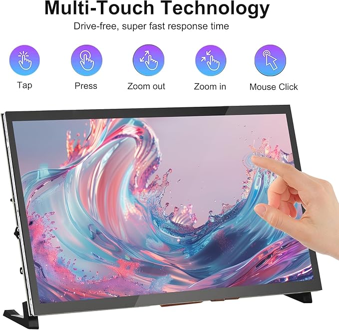 Touchscreen Monitor for Raspberry Pi 10.1'' IPS LCD Screen 1024 * 600 Smooth Touch Built-in Dual Speakers HDMI Input Compatible with Raspberry Pi 5/4/3/Zero Easy Set-up Driver-free (10.1 Inch)
