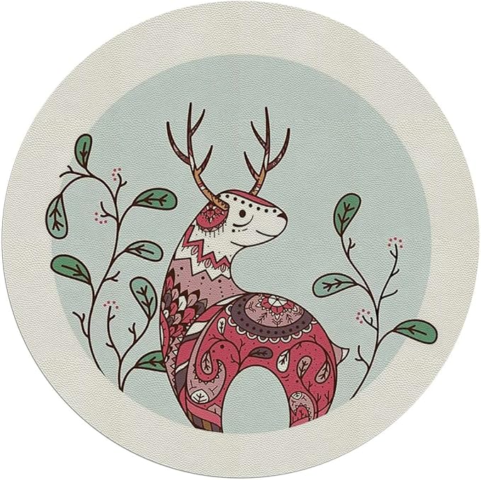 Brown Black PU Leather Chair Mat Hard Floor Protecting Goat Colorful Ornamented Noise Cancelling with Anti Slip Rubber Multi-Purpose Floor Mat for Bedroom Modern Style Diameter 39.4 in