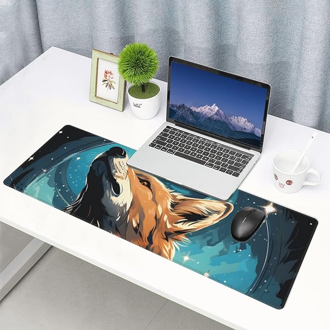 A Wolf That Overlooks Everything Large Mouse Pad XL Extended Gaming Pad Waterproof Desk Mat for Desktop Keyboard Non Slip Mousepad for Office Game Home 32.15x11.8
