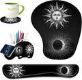 Keyboard Wrist Rest Pad Ergonomic Mouse Pad SetNon-Slip PU Base for Laptop Home Gaming OfficeMatching Elephant Pen Holder and Cup Coaster(Sun and Moon)
