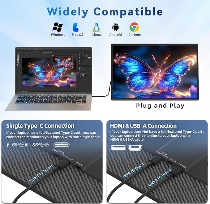 Portable Monitor 16 1200P FHD Laptop Screen Extender Horizontal Vertical Monitors with Detachable Kickstand Built-in Speakers Plug &amp Play Computer Gaming Travel Monitor for Wins Mac Chrome Pho