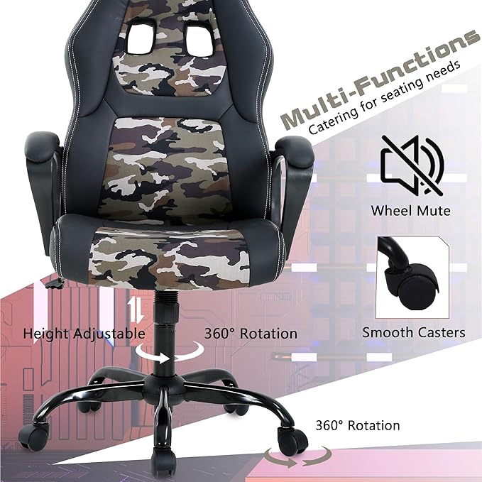 MKDLUFEI Video Game ChairErgonomic Office Chair Desk Chair and Lumbar Support PU Leather Recliner with HeadrestHeight Adjustable Computer Chair for Adults