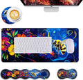 Mouse PadLarge Desk Mat Set 4in1 XL Mousepad + Keyboard Wrist Rest+Mouse Wrist Rest+Coaster with Ergonomic Desk Pad for Home Office Table Computer Cover -Bee and Vibrant Flowers