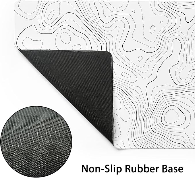 aportt Topographic Map Large Mouse Pad XXL White Lines Contour Geographic Extended Desk Mat Big 90X40 CM Non-Slip Rubber Base Stitched Edge Long Mousepad35.4 x 15.7 Inch