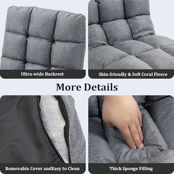 Folding Floor Gaming Chair with Back Support 14-Position Adjustable Recliner - Padded Cushion with Breathable Linen &amp Cotton Blend for Adults &amp Kids Perfect for Gaming Reading &amp Meditat