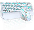Typewriter Mechanical Gaming Keyboard and Mouse Combo Retro Punk Round Keycaps RGB Rainbow Backlit Wired Keyboard for Game and Office for Windows Laptop PC Red Switches(White)