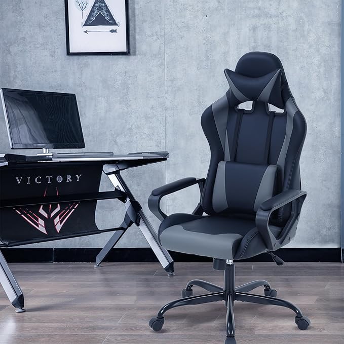 Gaming Chair High Back PU Leather Gaming Chairs Computer Chair with Armrest Headrest and Lumbar Support for Kids Teen Adults Men Women Height Adjustable Gamer Chair Computer Chairs for Adults