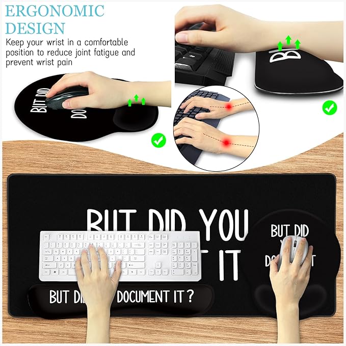 Black Mouse Pad Large Desk Mat Set Funny Mouse Pad with Wrist Rest Keyboard Wrist Support XXL Mousepad Cup Coaster Set Cute Office Desk Accessories Decor Supplies But Did You Document It