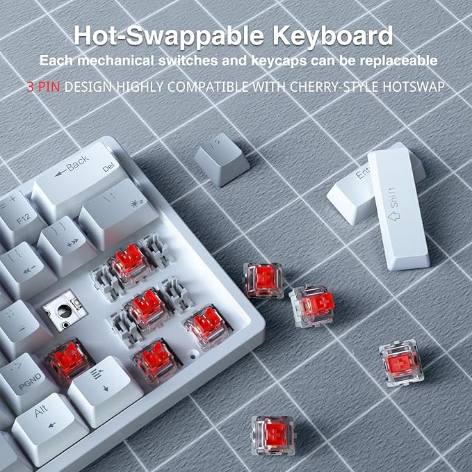 SK961 60% Wireless Gaming Keyboard with Triple Mode BT5.0/2.4GHz/USB-C WiredRGB Backlight 61 Keys Wireless 60% Keyboard Hot Swappable Mechanical KeyboardRed Switch