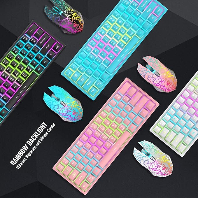 ZIYOU LANG T61 Wireless Gaming Keyboard and Mouse Combo with Ergonomic 61 Key Rainbow LED Backlight Anti-ghosting Mechanical Feel Rechargeable 4000mAh Battery Mouse Pad for PC MAC Gamer Typists(Black)