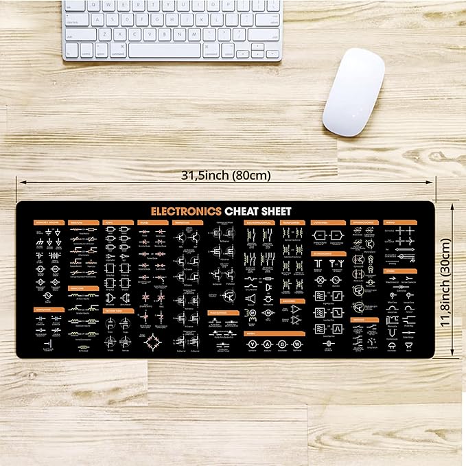 Electronics Cheat Sheet Mouse Pad – Circuit Symbols Quick Reference Mouse Mat Large Desk Mat for Students &amp Engineers Essential Computer Accessories for Study Work and Reference Purposes NNA