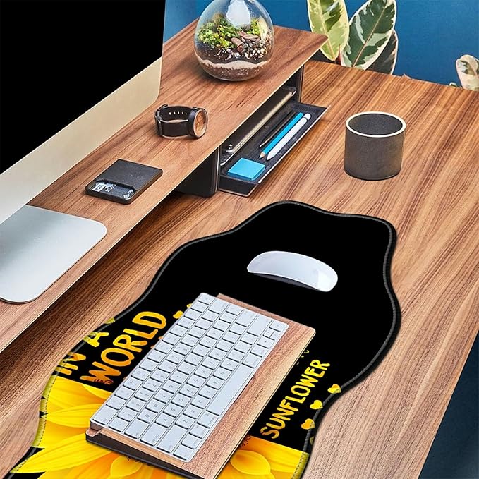 Sunflower Black Desk Mat Mouse Pad 35.4X15.7 XL Extended Mousepad Huge Mouse Pads with Stitched Edges Desk Pad for Work Game Office Home