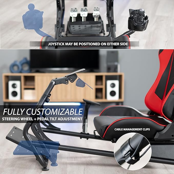 VIVO Premium Racing Simulator Cockpit with TV Mount and Shelf Kit Wheel Stand Gear Mount Fits Logitech Thrustmaster Fanatec Compatible with Xbox One Playstation VESA 400x400 STAND-KIT-RACE1BS