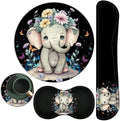 Mouse Pad + Keyboard Wrist Rest + Mouse Wrist Rest Support Set + Coaster Ergonomic Memory Foam Mouse and Keyboard Pad Set for Laptop Computer Office Home Working Gaming - Elephant Flower