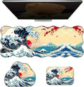3-Piece Ergonomic Desk Mat and Cloud Wrist Rest Set Large 31.5 x 11.8 Wave Office Desk Pad with Memory Foam Support Non-Slip PU Computer Protector for Home Gaming &amp Writing Sunset Wave