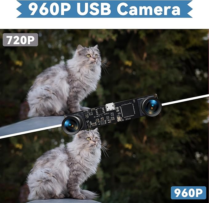 Synchronized Dual Lens Stereo USB Camera 960P 60FPS Webcam with 100 Degree No Distortion Lens 3D VR Webcamera with CMOS OV9715 Sensor Mini Industrial Amera Module for PC Raspberry PI Laptop