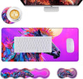 Mouse PadLarge Desk Mat Set 4in1 XL Mousepad + Keyboard Wrist Rest+Mouse Wrist Rest+Coaster with Ergonomic Desk Pad for Home Office Table Computer Cover -Colorful Horse