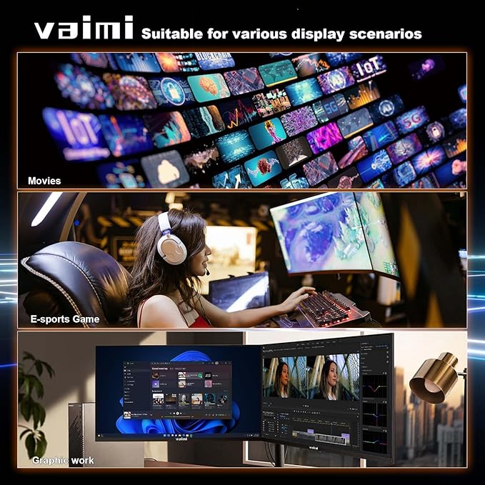 27 Inch QHD 2560 x 1440 Gaming Monitor 180Hz 1ms Fast IPS Computer Screen DP 1.4 x2 HDMI 2.0 x2 VESA Mount 130% sRGB HDR Eye Care Metal Stand DP Cable