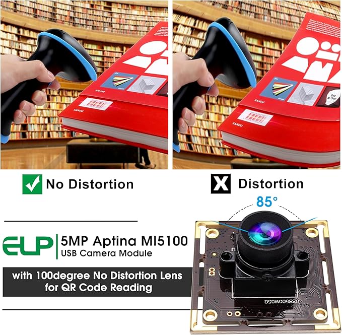 ELP 5mp Wide Angle USB Camera Module for Computer and Raspberry Pi Mini UVC USB2.0 PC Camera 100degree Low Distortion Webcam Board MI5100 Lightburn Camera Laser Engraver Camera for Laptop Jetson Nano