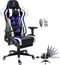 TBQATNTS RGB LED Light Ergonomic Gaming Chair - Built-in Speakers Full Body Massage High-Back Office Recliner with Footrest - Comfortable Computer Chair Ideal for Adults and Teens.White