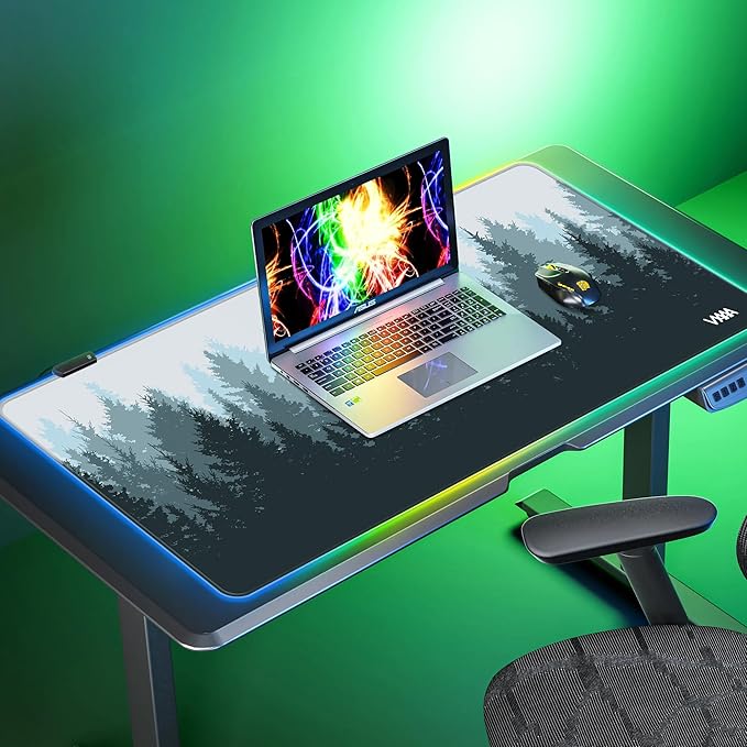 Vyaaa Extended Mouse Pad 39.3 x 19.7 RGB Desk Mat Extra Large Desk pad with Non-Slip Rubber Base Keyboard Mouse Pad Suitable for Home Gaming Office(Forest)